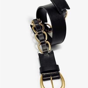 Maje Leather Belt Black and Gold Chain